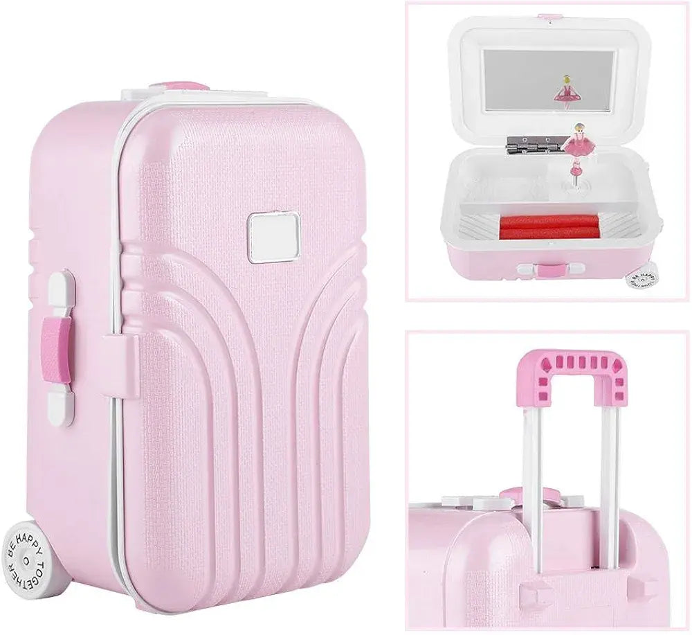 Mini Jewellery Suitcase Music Box with Spinning Ballet Dancer Storage Case for Girls