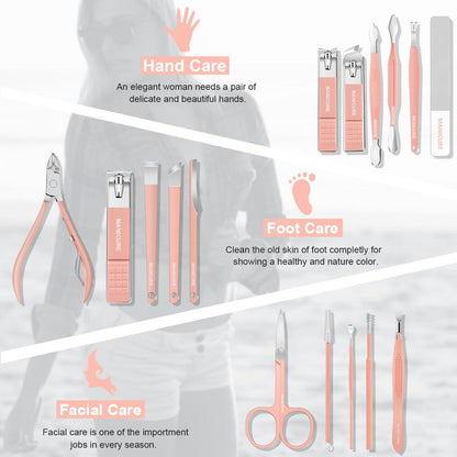 16 in 1 Stainless Steel Nail Clipper Set Professional Manicure Pedicure Grooming Kit with Travel Case