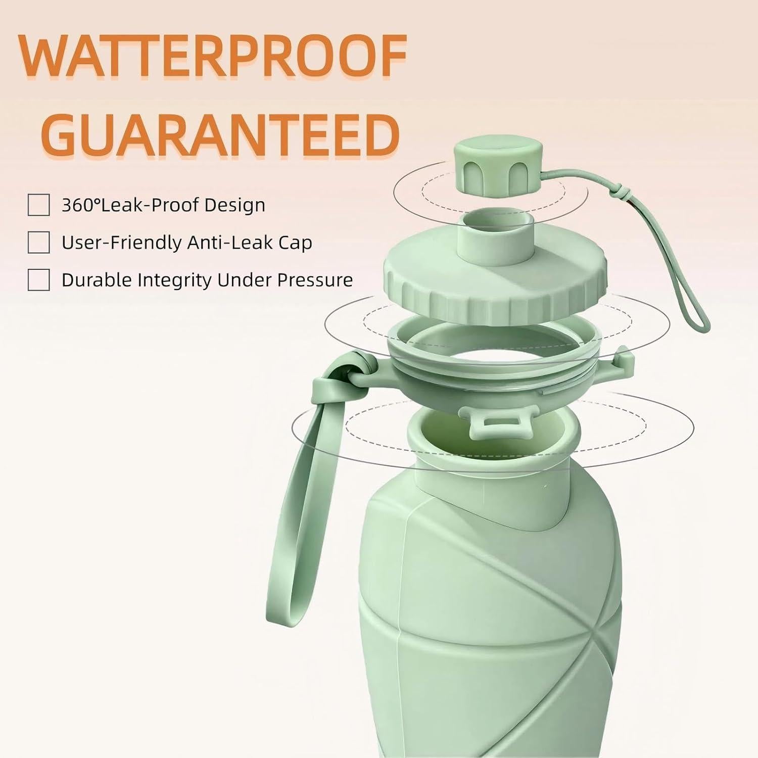 Collapsible Silicone Water Bottle 600ml Foldable Leak Proof Travel Sports Water Bottle
