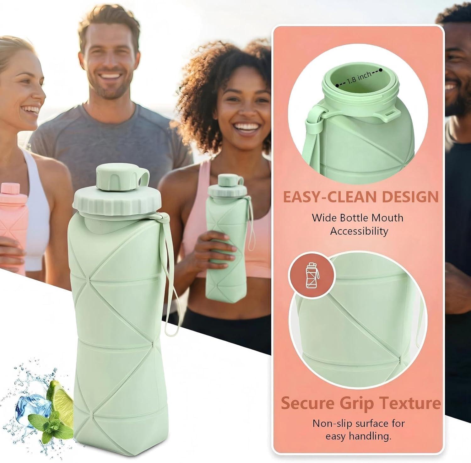 Collapsible Silicone Water Bottle 600ml Foldable Leak Proof Travel Sports Water Bottle