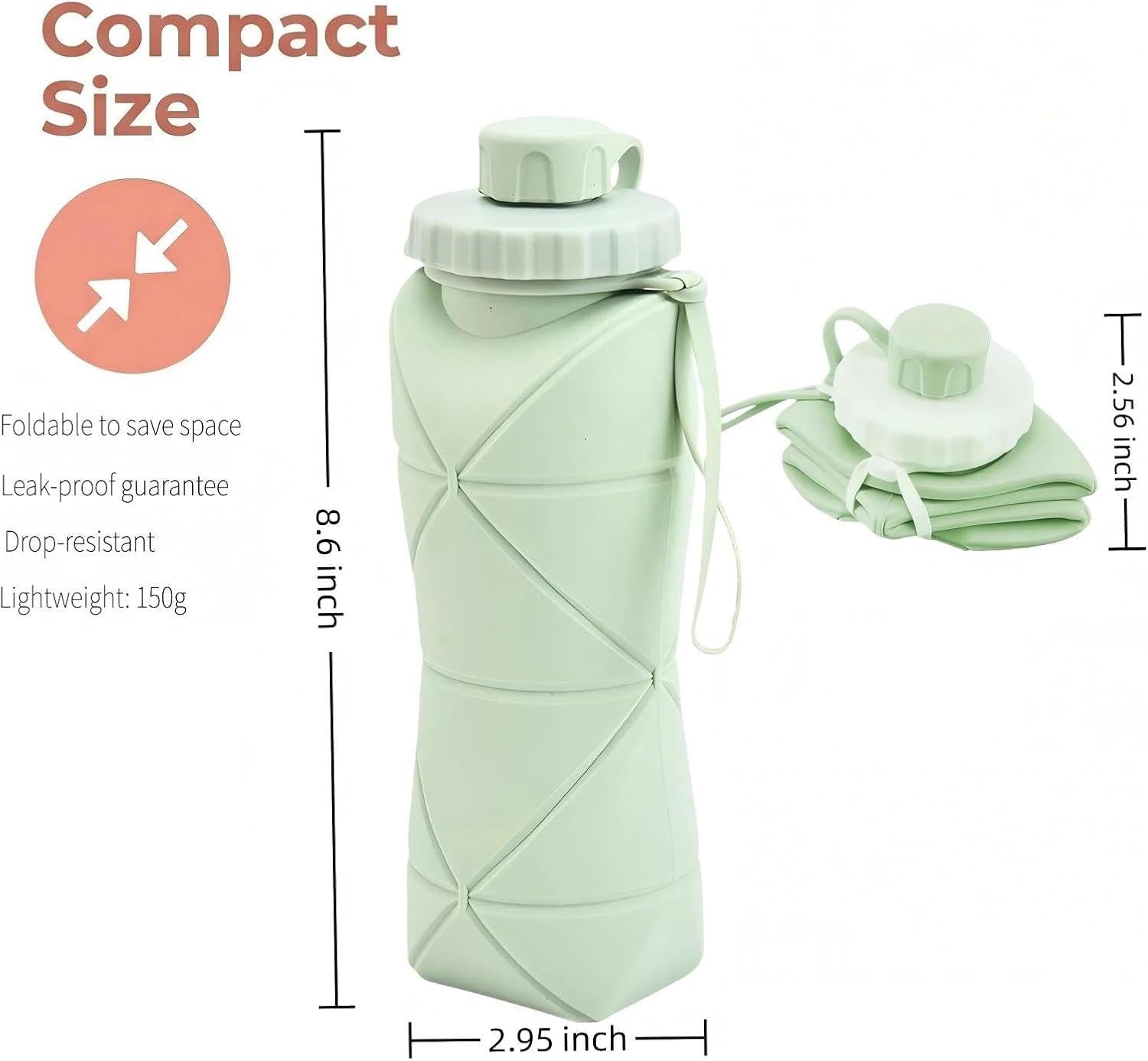 Collapsible Silicone Water Bottle 600ml Foldable Leak Proof Travel Sports Water Bottle