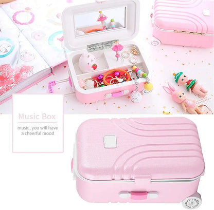 Mini Jewellery Suitcase Music Box with Spinning Ballet Dancer Storage Case for Girls