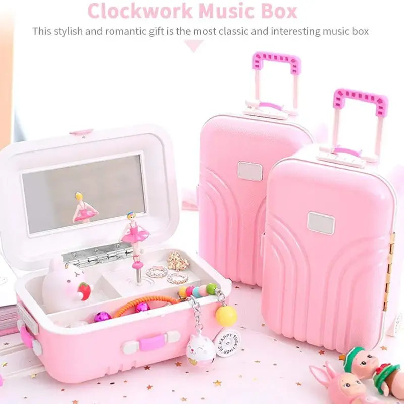 Mini Jewellery Suitcase Music Box with Spinning Ballet Dancer Storage Case for Girls