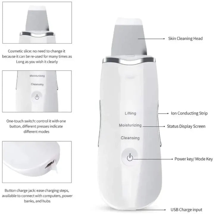 Ultrasonic Skin Scrubber Blackhead Remover Deep Pore Cleanser Facial Beauty Device